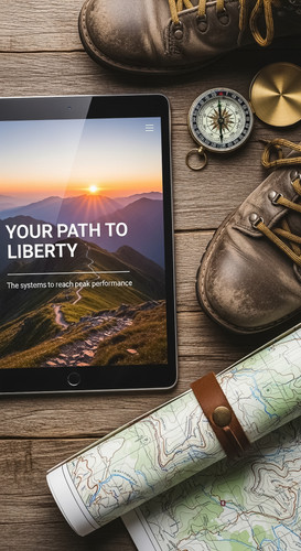 165 Overhead shot of a tablet showing a lead magnet page a pair of hiking boots a compass and a trai.jpg