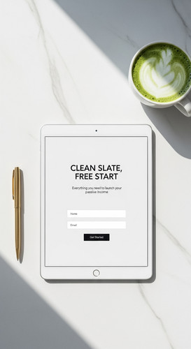 170 Flat lay of an iPad on a white stone desk showing a lead capture form a gold pen and a cup of ma.jpg