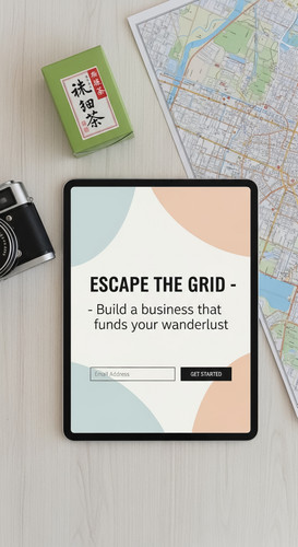 161 Overhead shot of a tablet showing a lead capture page a camera a map of Tokyo and a box of match.jpg