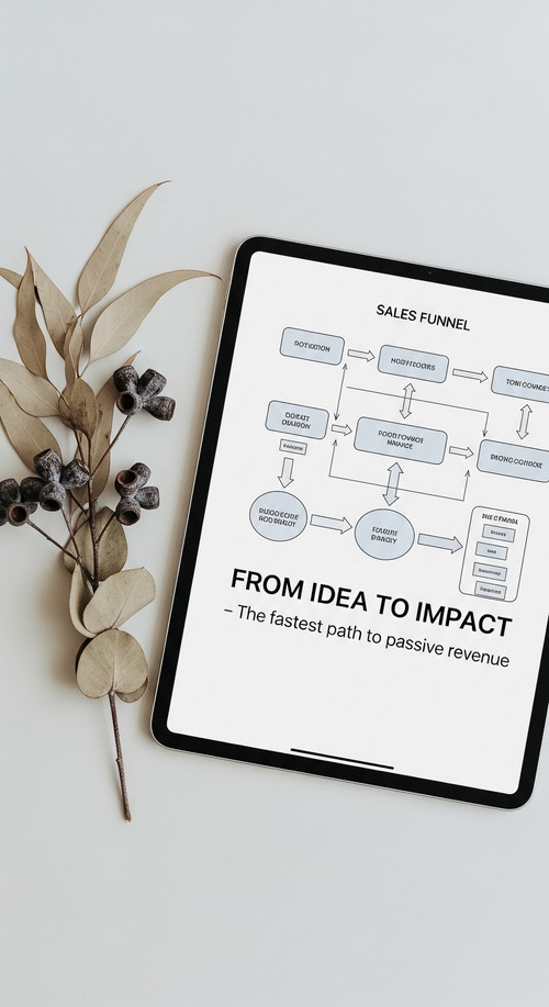 182 Flat lay of an iPad showing a sales funnel blueprint and a sprig of dried eucalyptus Text FROM I.jpg