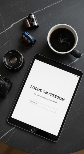 23 Flat lay of an iPad showing a lead capture page a camera lens a film roll and a cup of black coff.jpg