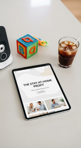 14 Overhead shot of an iPad showing a sales page a baby monitor edge of frame a childs toy and a col.jpg