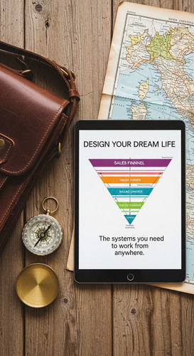 7 Flat lay of a tablet showing a sales funnel map a leather satchel a vintage compass and a map of I.jpg