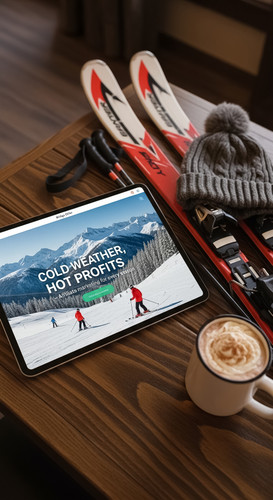 33 Flat lay of a tablet showing a bridge page for a travel offer a pair of skis a winter hat and a m.jpg