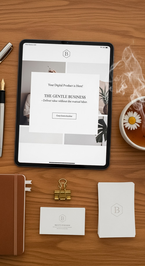 36 Topdown shot of an iPad showing a digital product delivery email a fountain pen a stationary set .jpg