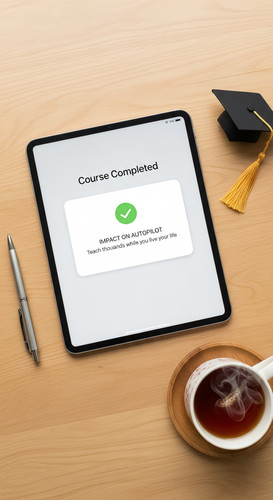 29 Flat lay of an iPad showing a Course Completed student notification a silver pen a graduation cap.jpg