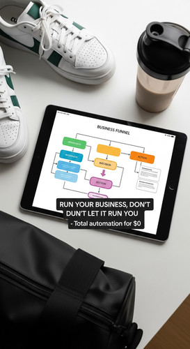 28 Topdown view of an iPad displaying a funnel flowchart a pair of designer sneakers a gym bag edge .jpg