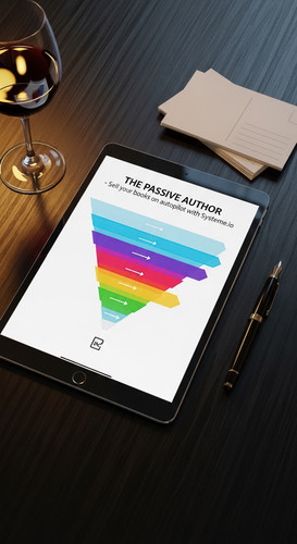 16 Topdown view of a tablet showing a digital ebook sales funnel a fountain pen a stack of blank pos.jpg