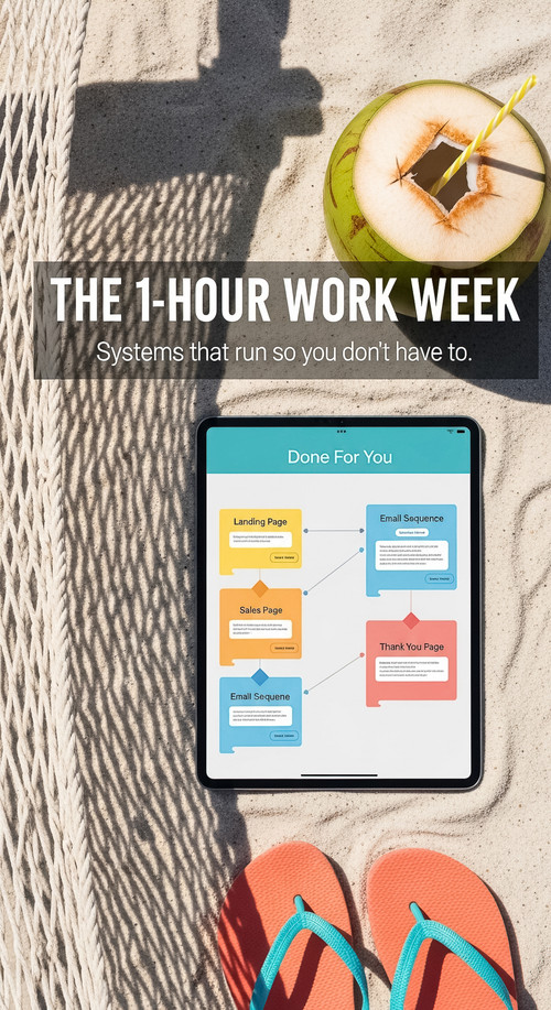 15 Flat lay of an iPad showing a Done For You funnel template a hammock edge a coconut with a straw .jpg