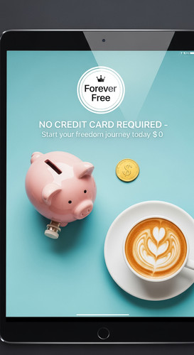 60 Topdown view of an iPad showing a Forever Free account badge a piggy bank a gold coin and a latte.jpg