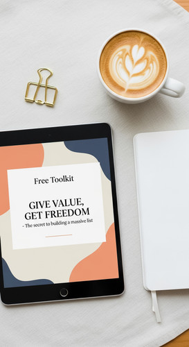 52 Topdown view of an iPad displaying a Free Toolkit lead magnet a gold paperclip a white notebook a.jpg