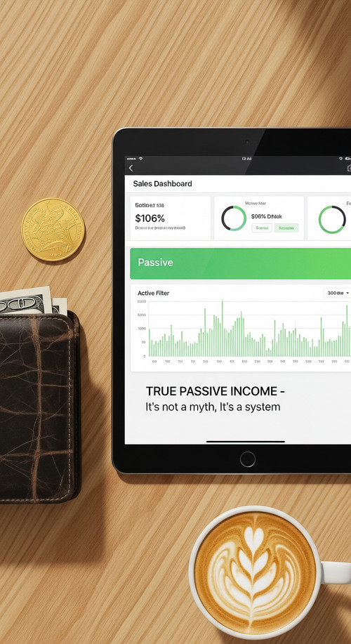 48 Topdown view of an iPad showing a sales dashboard with Passive highlighted a leather wallet a gol.jpg