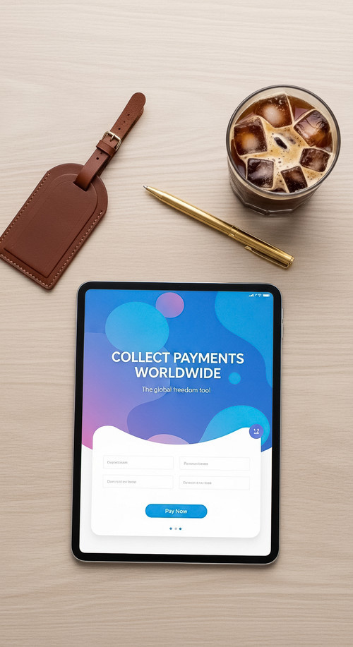 64 Topdown view of a tablet displaying a checkout page a leather luggage tag a gold pen and a cold b.jpg