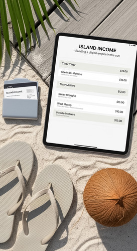 69 Flat lay of an iPad displaying a pricing table a silver card holder a pair of flipflops and a coc.jpg