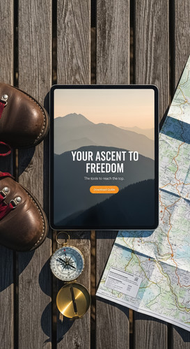 66 Overhead shot of a tablet showing a lead magnet page a pair of hiking boots a compass and a trail.jpg
