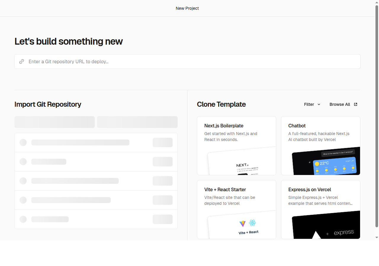 Vercel New Project 화면
