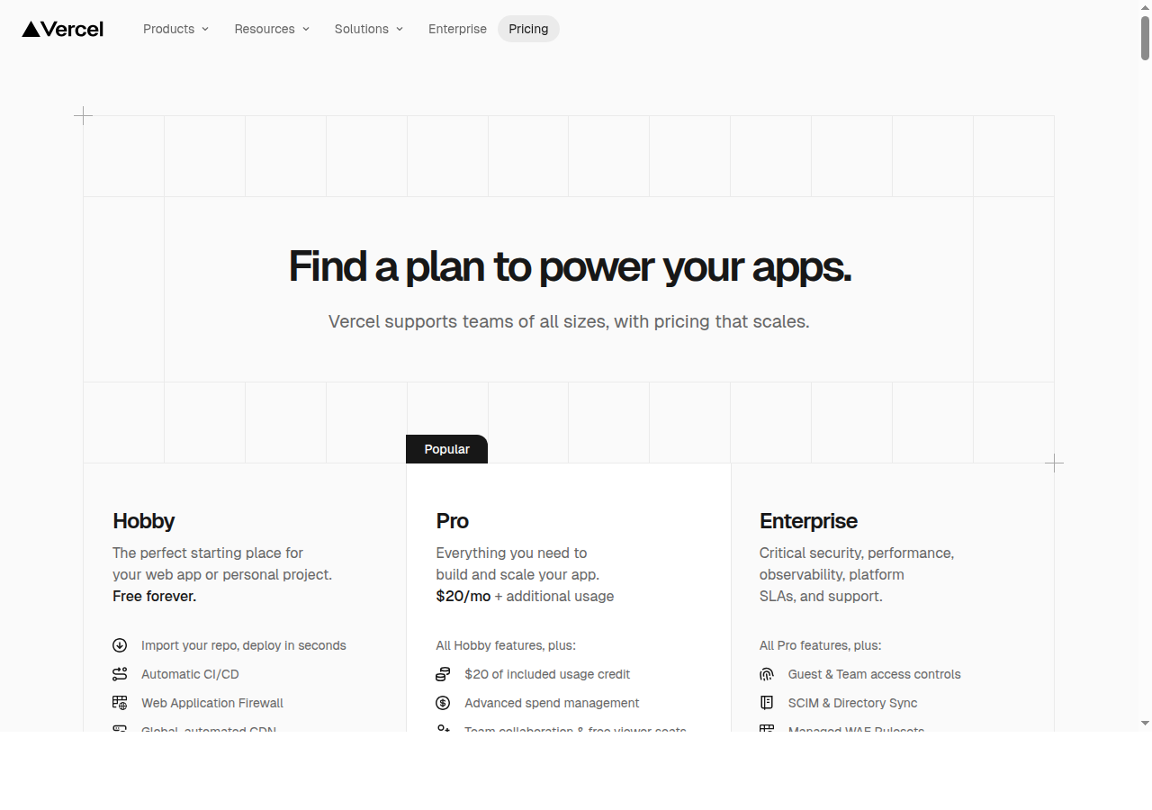 Vercel 요금제 비교