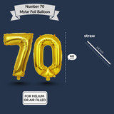 40 Inch Big Gold Large Number 70 Mylar Foil Balloon For Helium &amp; Air Filled Premium Self Seal Balloo