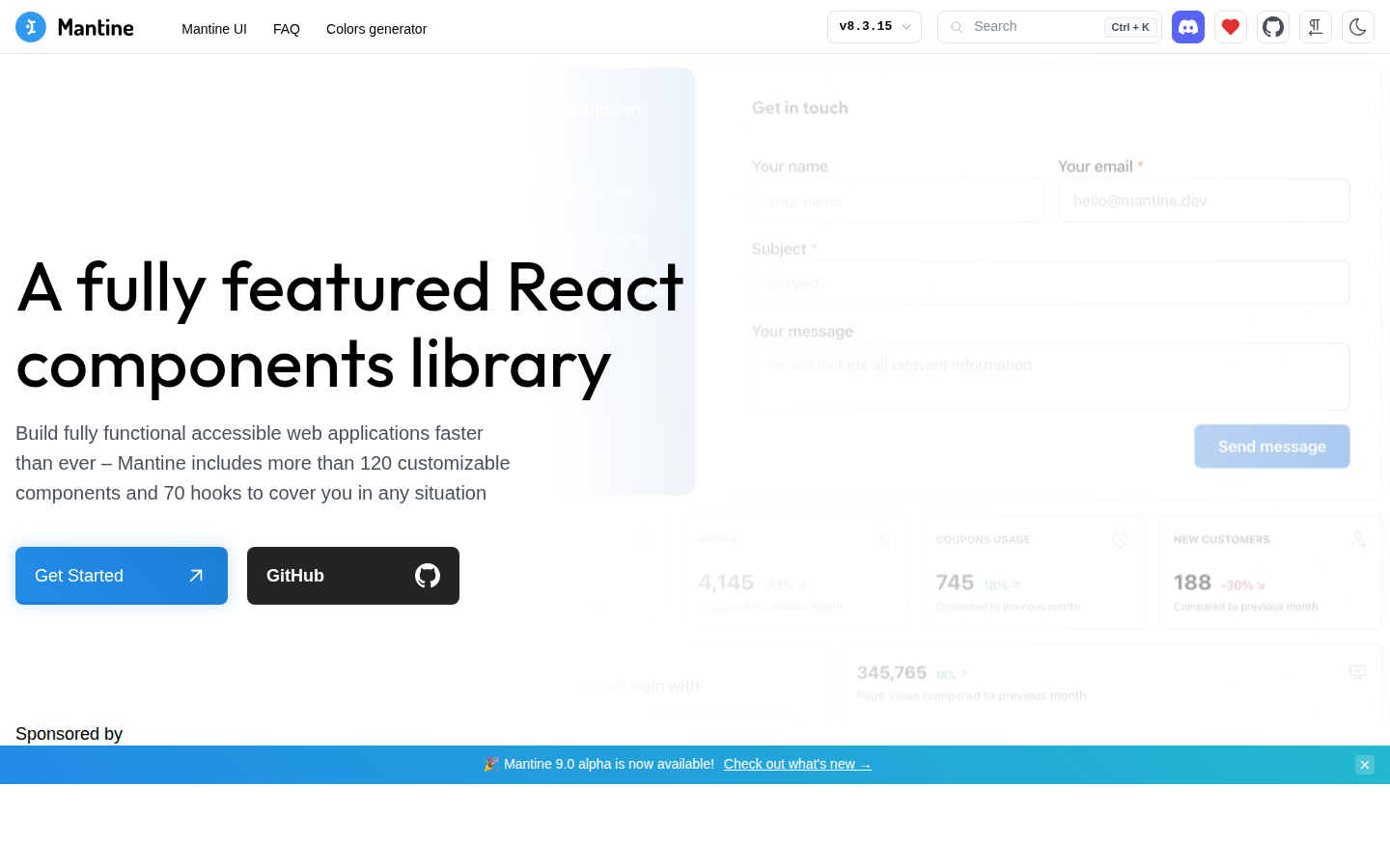 Mantine 메인 페이지