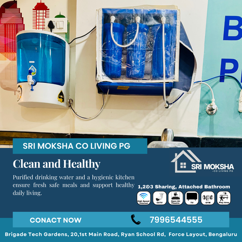 Food safety and hygiene are a priority at Sri Moksha PG Coliving.