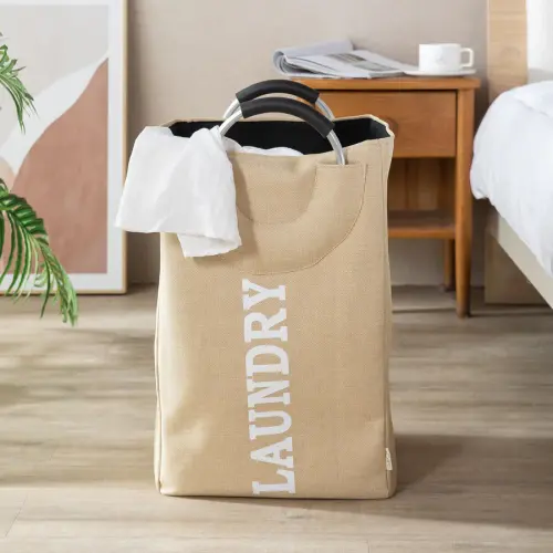 Foldable Laundry Bag with Handles, 40L - Beige.webp