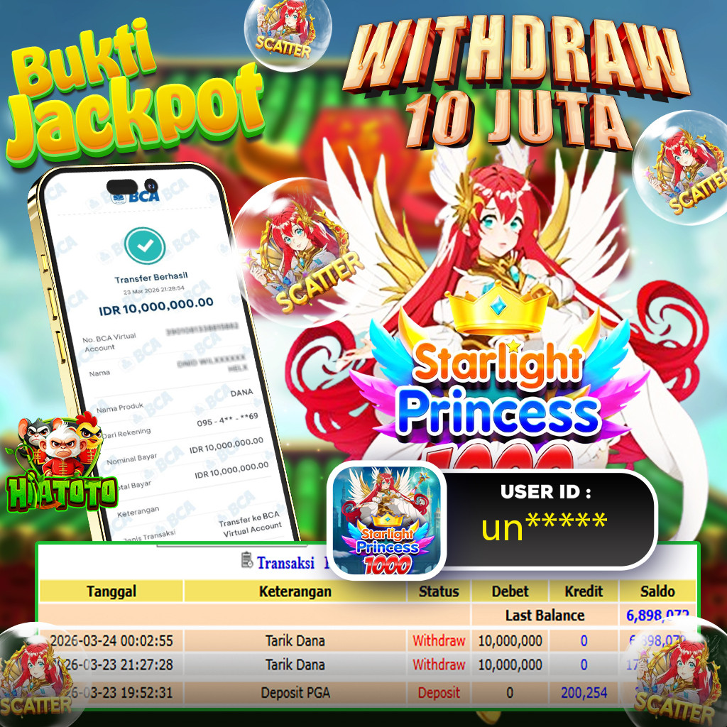 HIATOTO JACKPOT!!! Jackpot STARLIGHT PRINCESS 1000 Sebesar Rp 10.000.000 Juta Di Bayar Lunas!