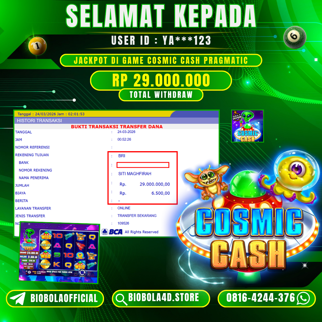 JP COSMIC CASH PRAGMATIC PLAY 29  JT DI BAYAR LUNAS !!