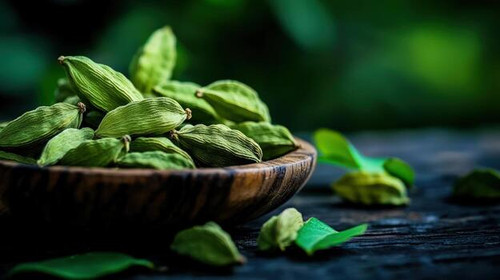 aromatic green cardamom pods in wooden bowl free photo.jpg