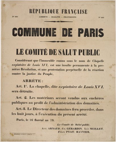 artifact poster announcing the destruction of the chapelle expiatoire by the paris communes committe.jpg