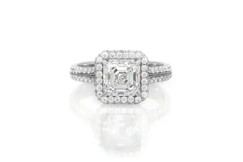 2.00 Carat GIA Certified Square Emerald Cut Diamond Engagement Ring with Halo.webp