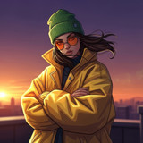 anime girl on rooftop at sunset ay 1920x1080