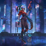 cyberpunk female warrior in city eq 1920x1080