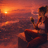 cyberpunk girl watching the city u5 1920x1080