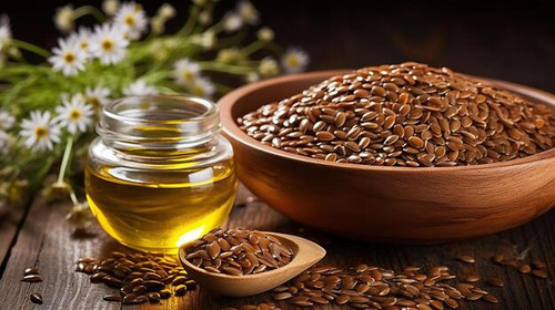 flax seeds and linseed oil on wooden background generative ai photo.jpg