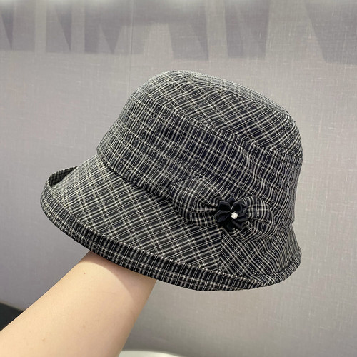 SKU 02 黑色 卷边格纹花朵蝴蝶结款.jpg