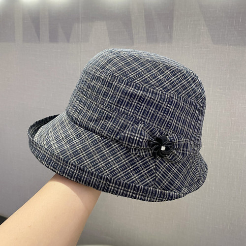 SKU 04 藏青色 卷边格纹花朵蝴蝶结款.jpg