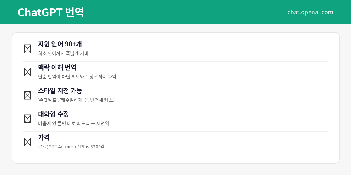 ChatGPT 번역 기능 요약 카드