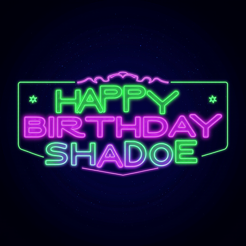 create a birthday banner using neon green and neon purple coloring with a dark background the banne .png