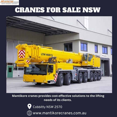 Are you are looking for cranes for sale NSW? Get a platform to buy crane hire rates Sydney.  Mantikore Cranes is the cranes specialist with over 20 years’ experience in construction industries. We Provide the best cranes for sale or hire. Our Crane is highly being used at construction sites to make the entire work stress-free and increase productivity. We are providing Tower Cranes, Mobile Cranes, Self-Erecting Cranes, and Electric Luffing Cranes. Our professionals will provide you with effective solutions and reliable services that can help you to solve technical problems that might occur sometimes. Also, get effective solutions for any requirements of your projects for the best price & service, contact us at 1300 626 845 for crane hire and visit our website today.

•	Website:  https://mantikorecranes.com.au/
•	Address:  PO BOX 135 Cobbitty NSW, 2570 Australia
•	Email:  info@mantikorecranes.com.au 
•	Opening Hours:  Monday to Friday from 7 am to 7 pm
