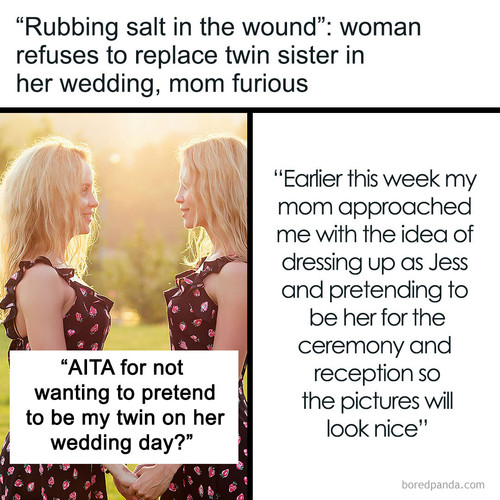 sister refusing pretend twin wedding day .jpg