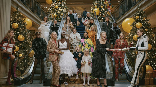 a group of caucasian joyful happy top models of different ages, kids, adults and elders, wearing lux.png