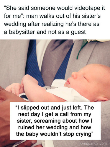 man leaves sister wedding forced to babysit.jpg