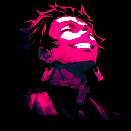 cute tanjiro kamado anime pfp in glitch cyberpunk anime style.webp