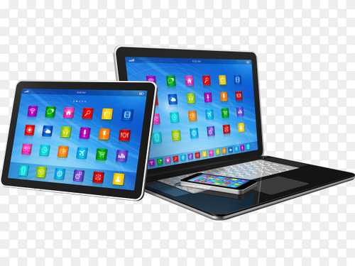 Smartphone digital tablet computer and laptop on transparent background PNG.png