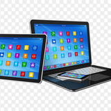 Smartphone digital tablet computer and laptop on transparent background PNG