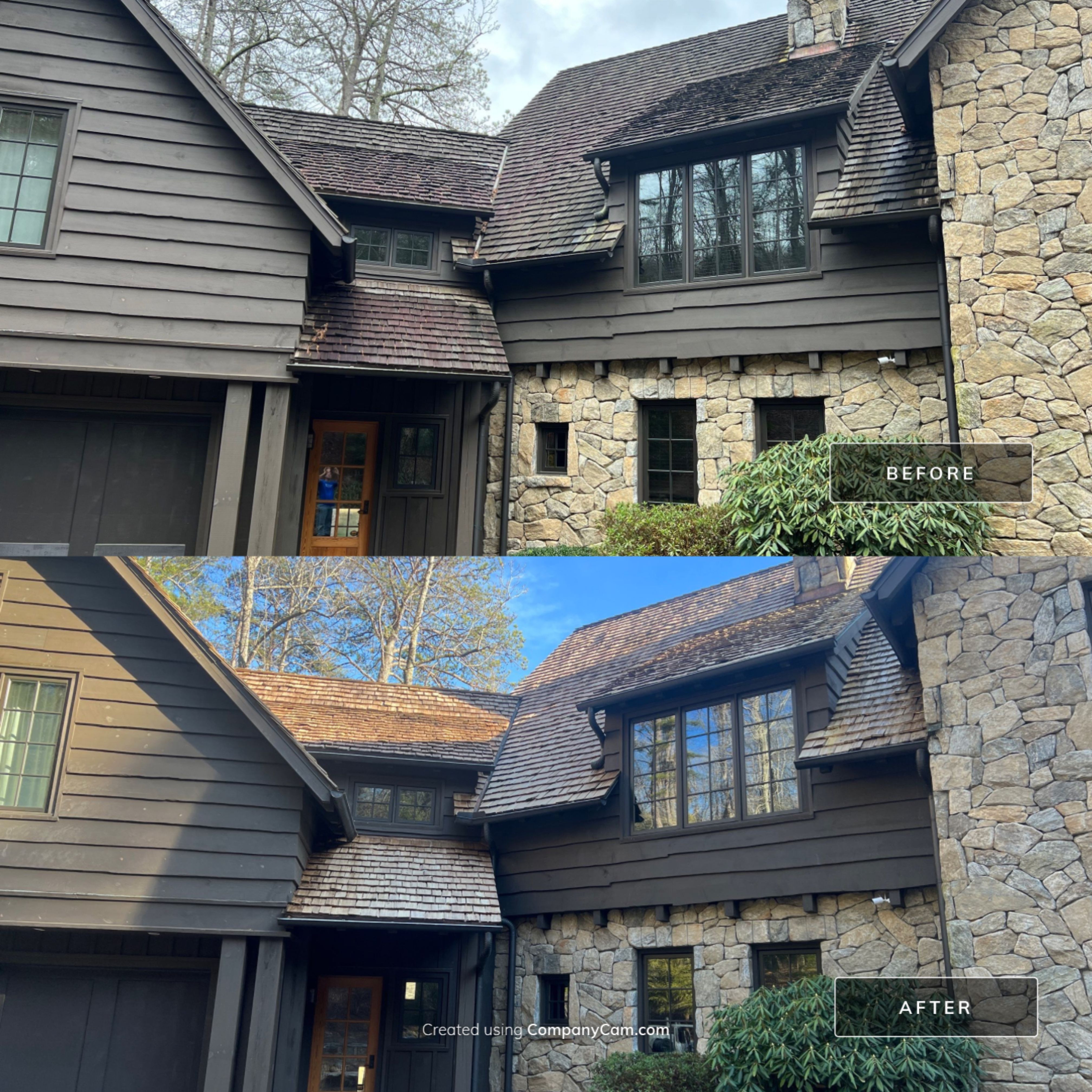 Mountain home exterior after professional soft washing in North Georgia