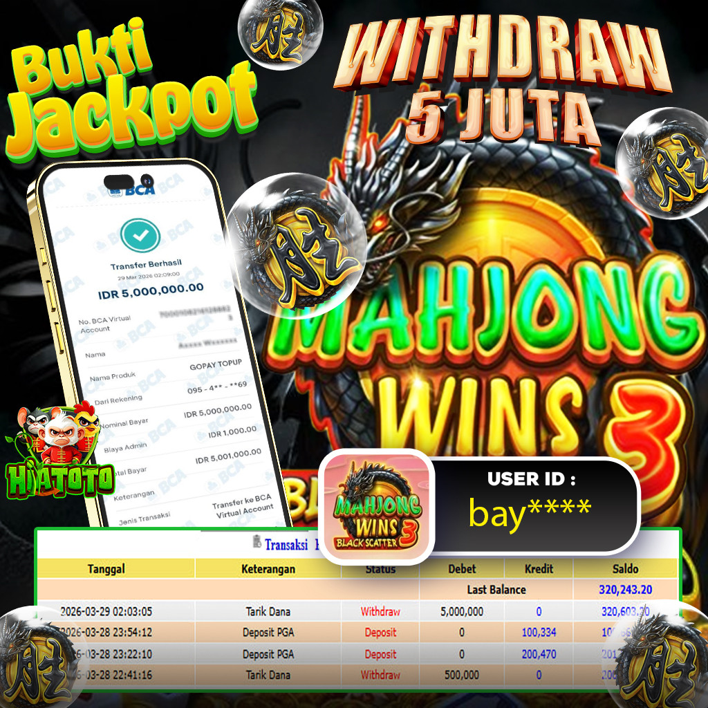 HIATOTO JACKPOT!!! Jackpot MAHJONG WIN 3 BLACK SCATTER  Sebesar Rp 5.000.000 Juta Di Bayar Lunas!