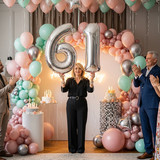 32 Inch Big Sliver Large Number 61 Mylar Foil Balloon For Helium &amp; Air Filled Premium Self Seal Ball