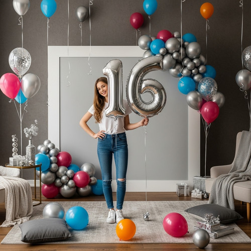 32 Inch Big Sliver Large Number 16 Mylar Foil Balloon For Helium & Air Filled Premium Self Seal Ball.jpg