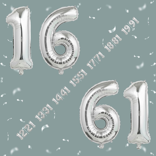 32 Inch Big Sliver Large Number 16 61 Mylar Foil Balloon For Helium & Air Filled Premium Self Seal B.jpg